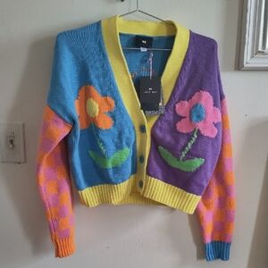 Lazy Oaf Multicolor Floral Cardigan Sweater